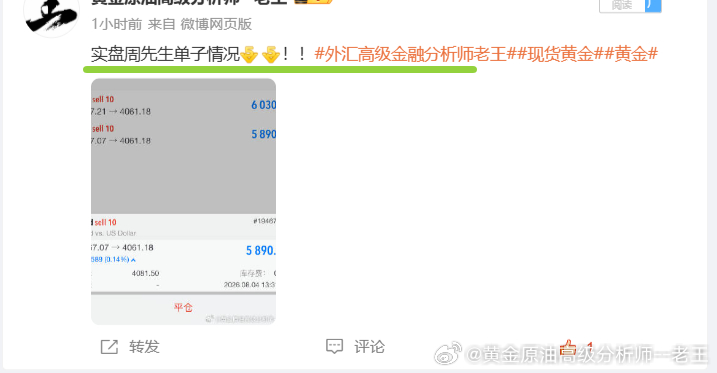 黄金4067位置空，刚才下跌至4055位置已有120个点！博文跟随者利润达到80