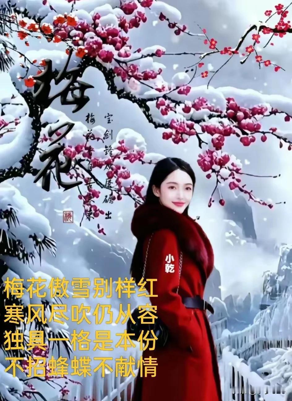雪花白、梅花红，
贴心贴肺献忠诚。
寒冬腊月她不惧
疏影横斜又一春。