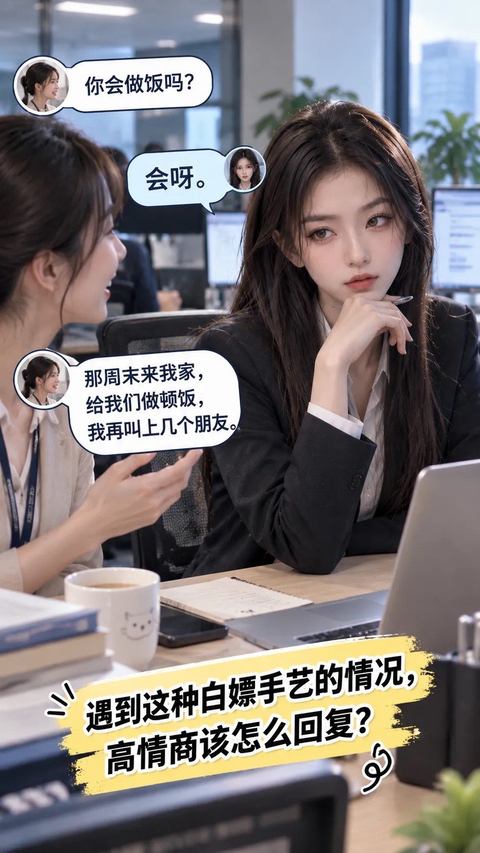假如你同事问你：“你会做饭吗？” 你如实回答：“会呀。” 结果同事顺势说：“那周