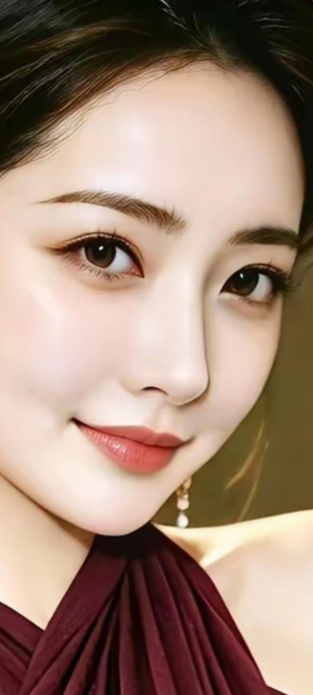 温柔眼波，唇红如火，优雅红裙，气质非凡