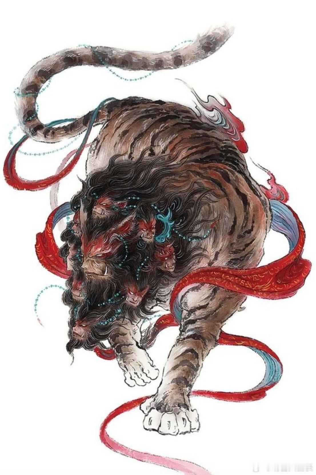 在中国神话里，开明兽镇守着通往天界的昆仑九门。它们体大如虎，却顶着九颗人面头颅，