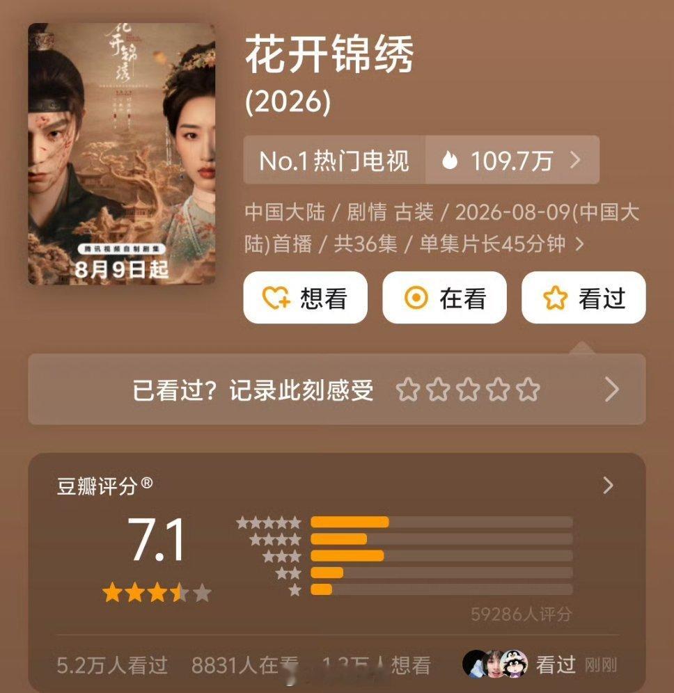 新剧豆瓣开分，高了还是低了？吴谨言陈哲远《御廷谣》1万人4.9分陈伟霆曾舜晞《九