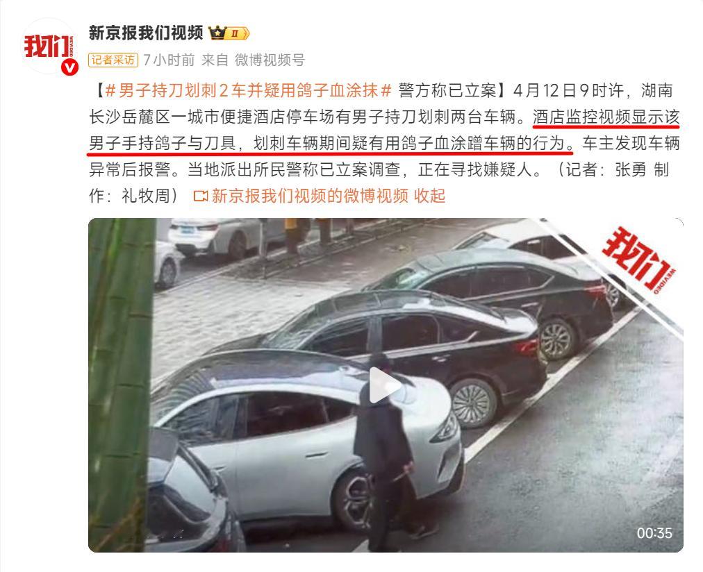 男子持刀划刺2车并疑用鸽子血涂抹以前看到的划车事件与这次的显然不同，这次的划车操