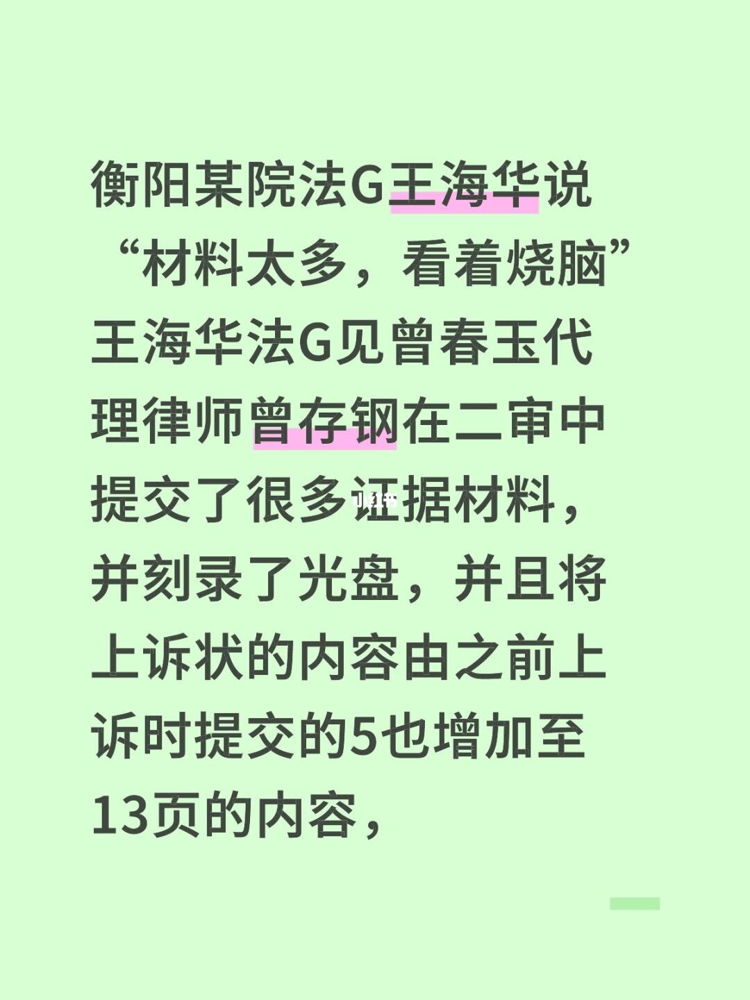 衡阳中院王海华说“材料太多，看着烧脑”