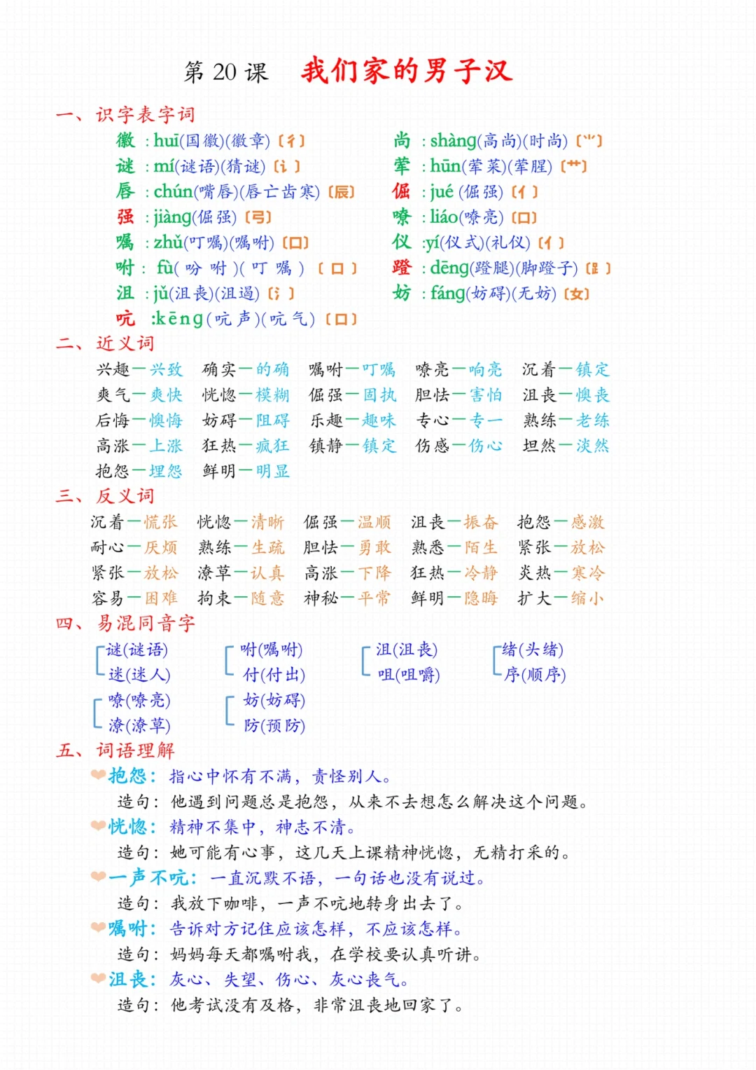 四年级下册🍀第20课《我们家的男子汉》笔记2