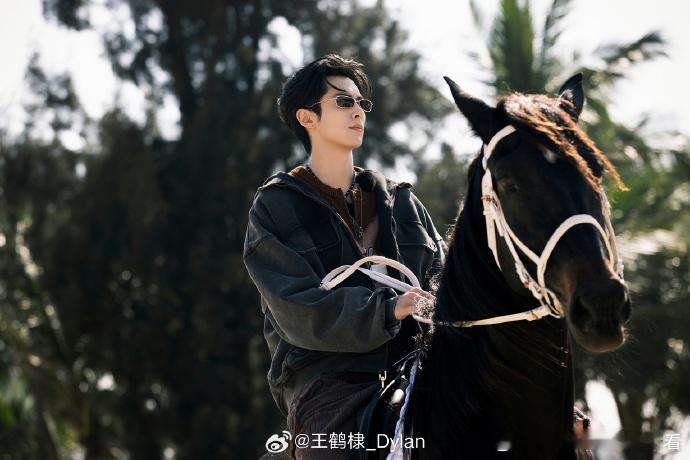王鹤棣比嘘王鹤棣优雅骏马看到王鹤棣全黑造型海边策马，黑衣配黑马，氛围感和气场都很