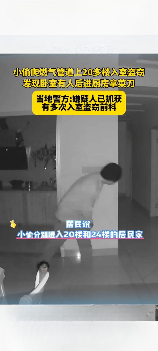 男子攀爬燃气管道上20楼行窃 持刀惊魂终落网

近日，一桩通过攀爬燃气管道登上2