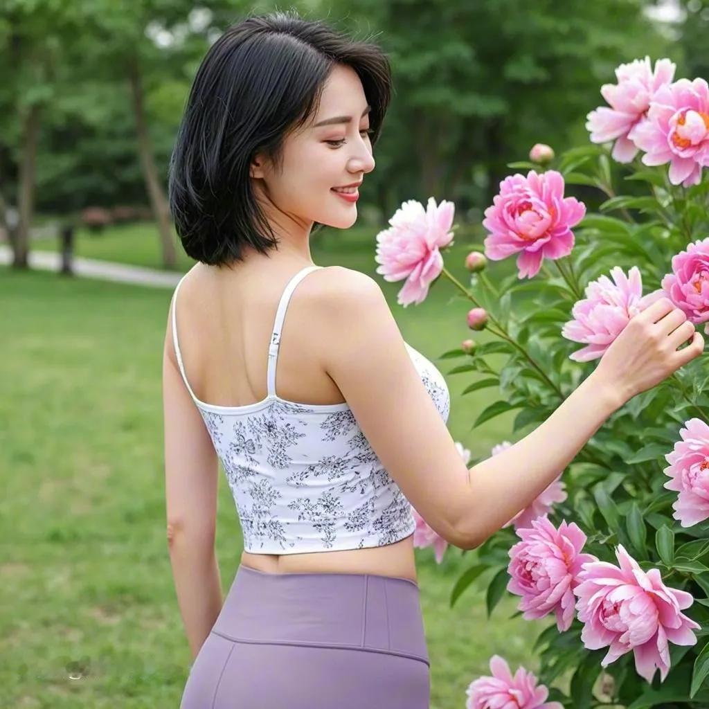 阳光正好，笑颜绽放🌸，短发飘逸，优雅如诗。春光与你，皆是美景🌿🌞。瑜伽 完
