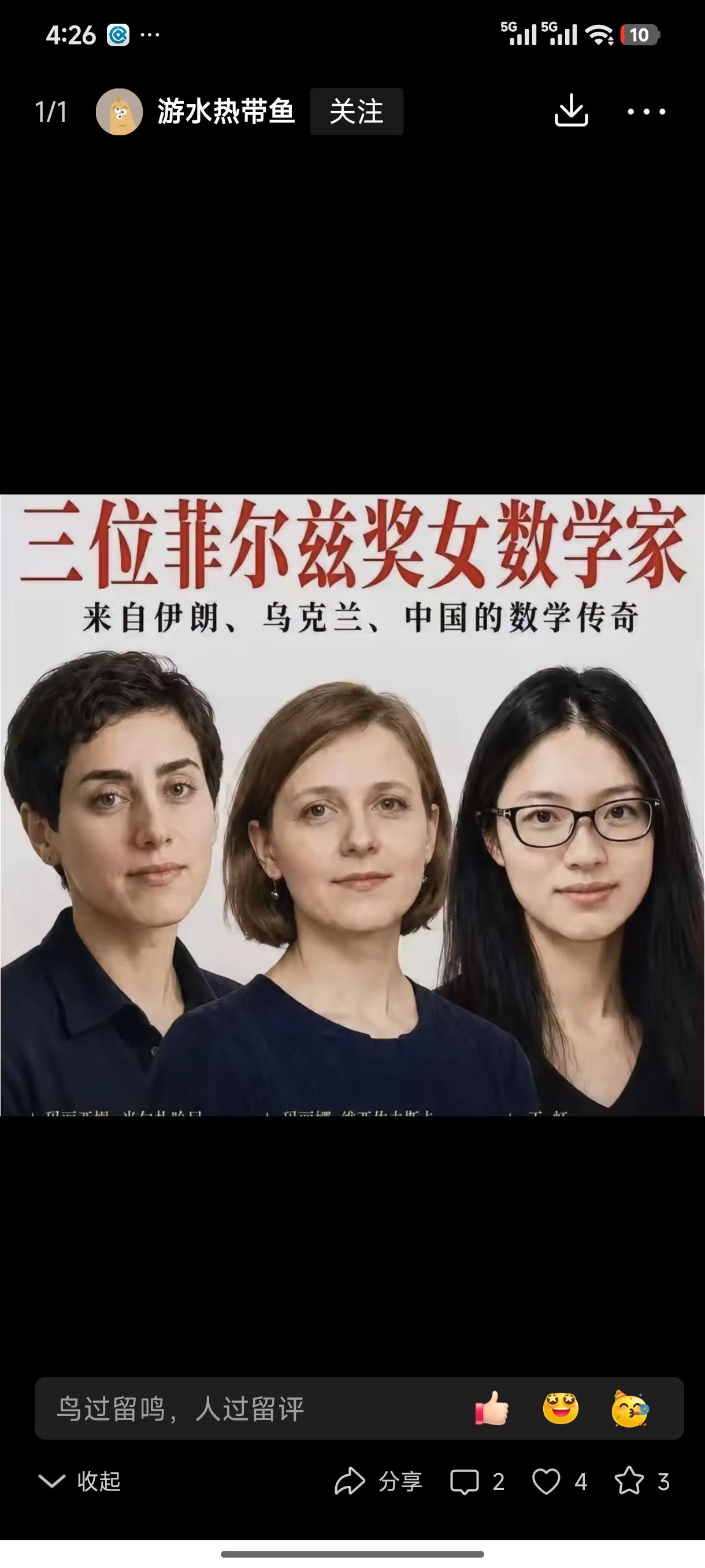 王虹是继伊朗、乌克兰之后的第三位女性菲尔兹奖获得者。由此可见，这两个国家的人种在