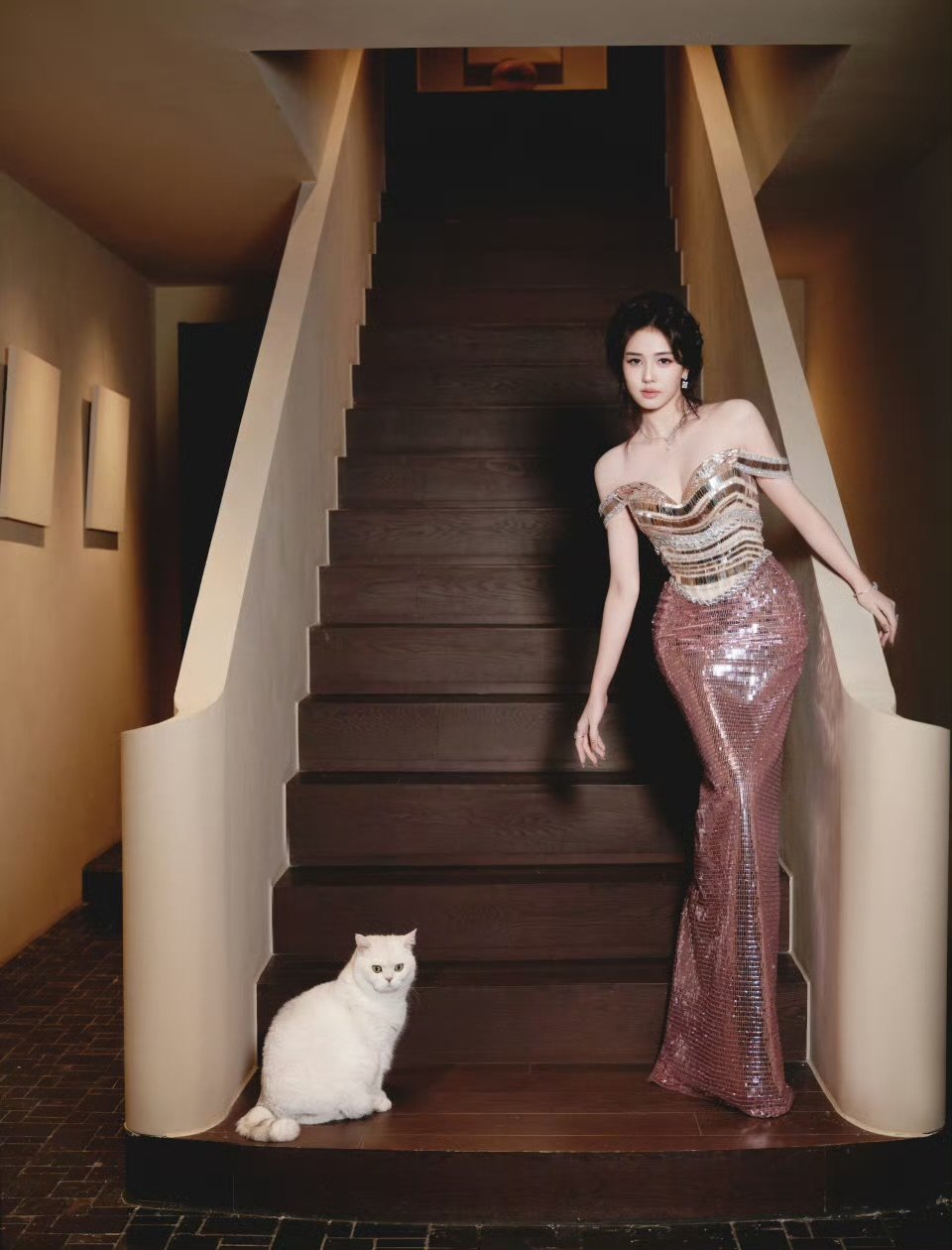 白鹿盘发亮片裙白鹿抹胸流光裙美人鱼🧜♀️女王 