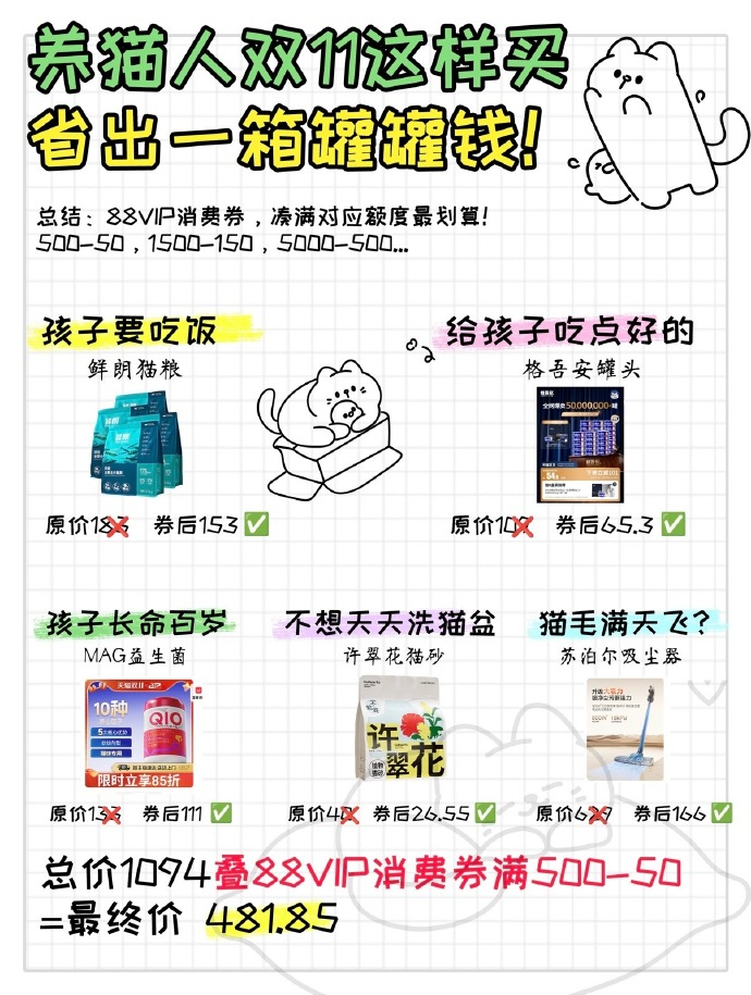 天猫双11万元券包冲刺速用今年双11养猫人不知道怎么买？咪，你的罐罐我替你省出来