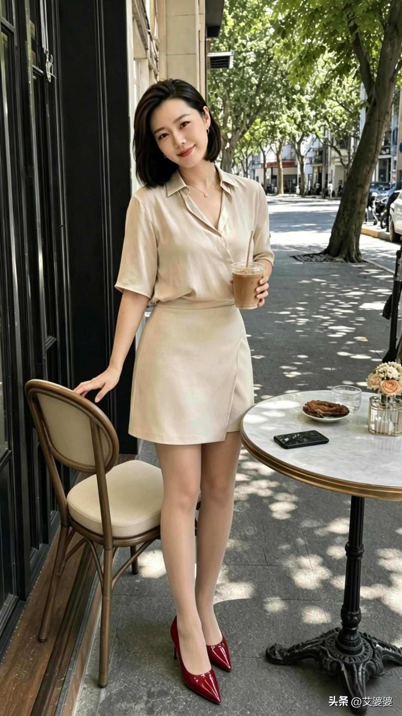 午后街边随便坐坐，一杯冰咖，一身舒服的小套装，日子慢悠悠的才舒服。