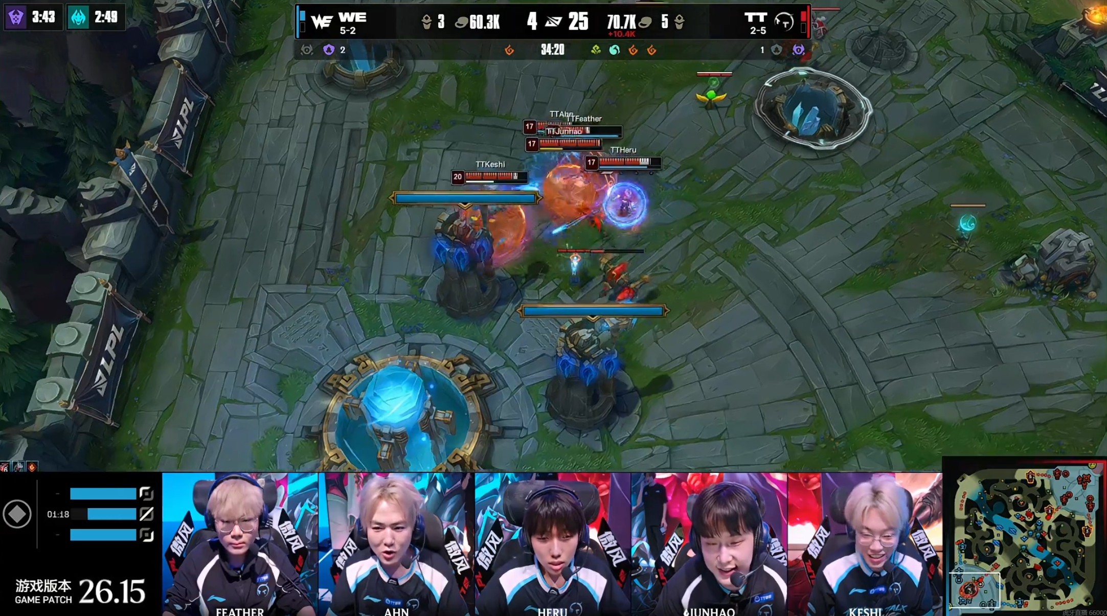 恭喜TT 2-1战胜WE！拒绝让一追二！Monki今天三把状态都一般啊，被Jun