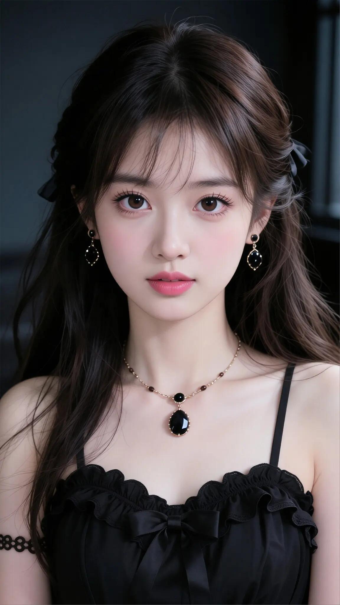 黑发如瀑，玉颜如花。