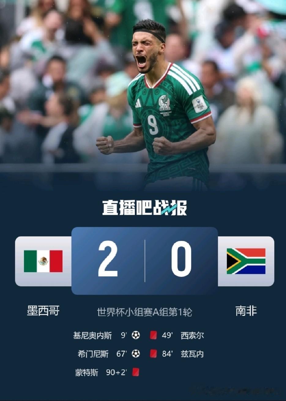 太炸裂！世界杯揭幕战上演红牌大战，十人墨西哥2-0完胜九人南非。
 
三张直红刷