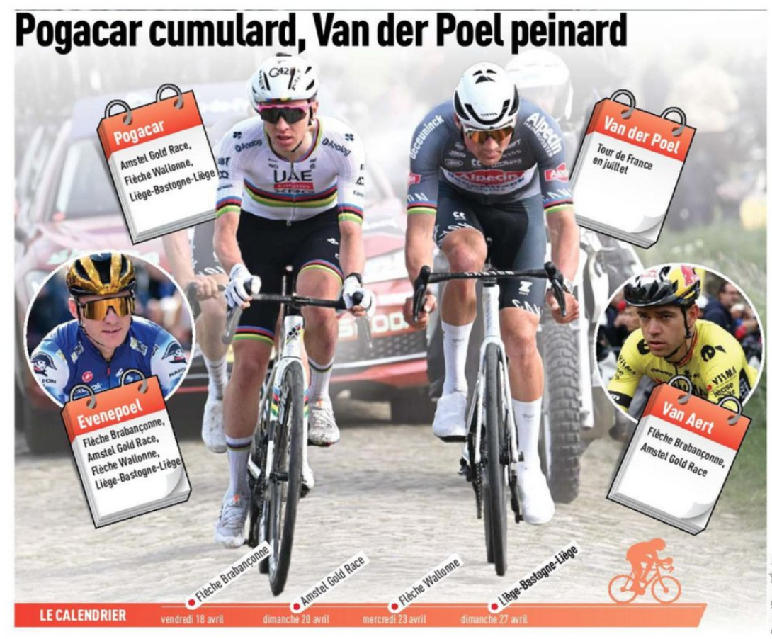 几位明星车手接下来的赛程安排：波加查：阿登三赛；范阿尔特：布拉班特之箭+阿姆斯特