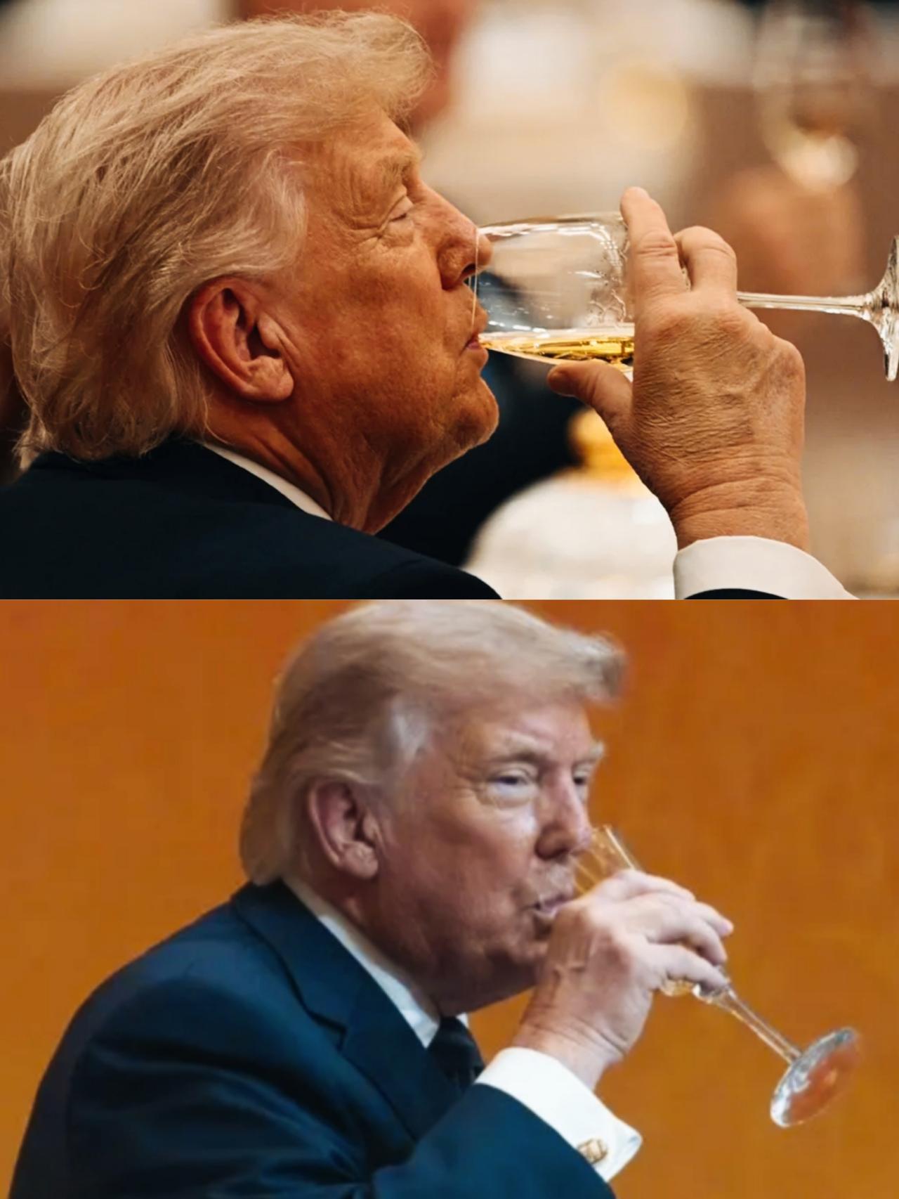 特朗普这是把酒言欢了啊！看来心情不错啊！
特朗普这酒看来喝了不少啊！
不知特朗普