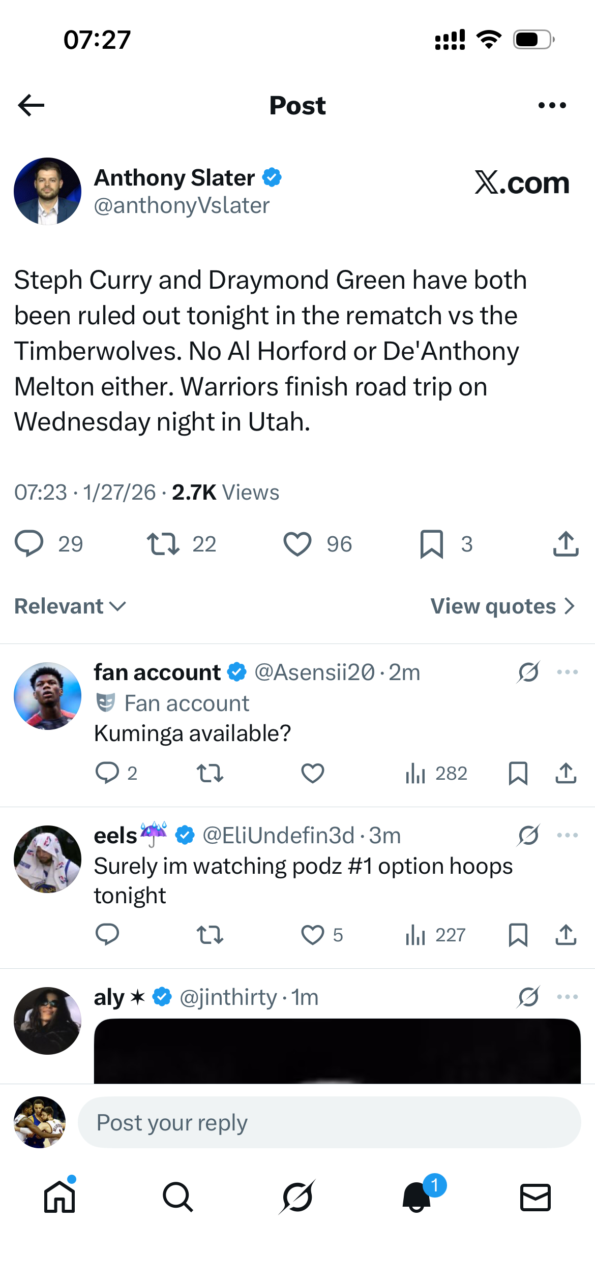 库里，追梦，霍福德和梅尔顿今天都不打看看有没有惊喜 