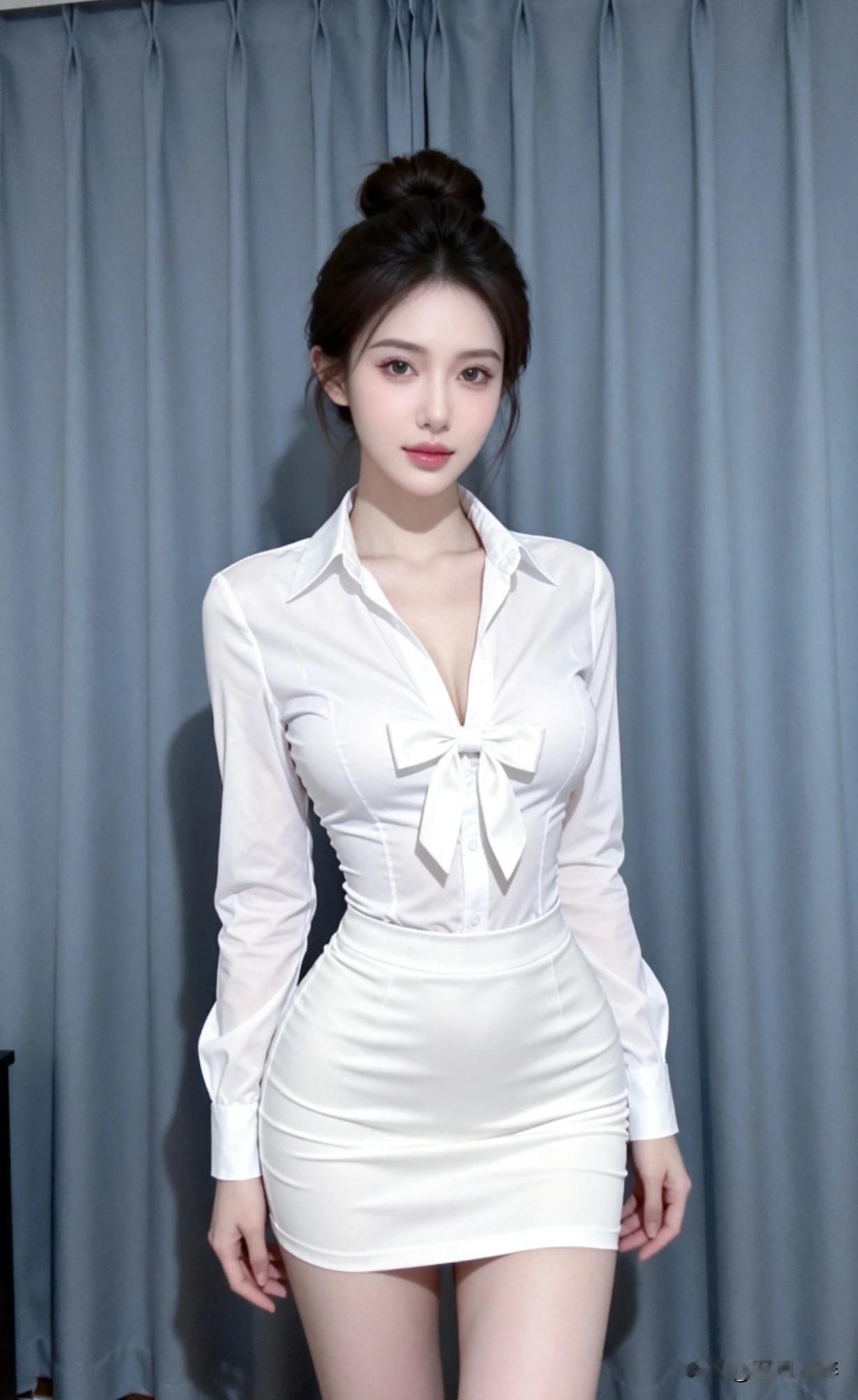 优雅白衬衫+高腰短裙，都市女郎的时尚穿搭！这样的美女走在街上，回头率一定是100