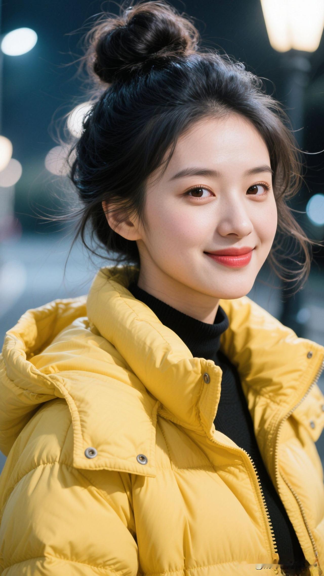 路灯把光揉成糖，她穿着一整个暖冬的明媚，在夜色里漾成温柔的诗。甜美小仙女的穿搭 