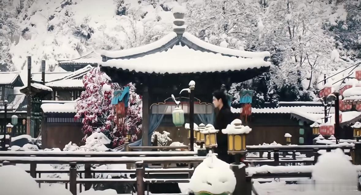 不得不承认，横店大雪送来了献鱼神级镜头 太绝！雪花飘飘，司马焦和廖停雁共撑一伞，