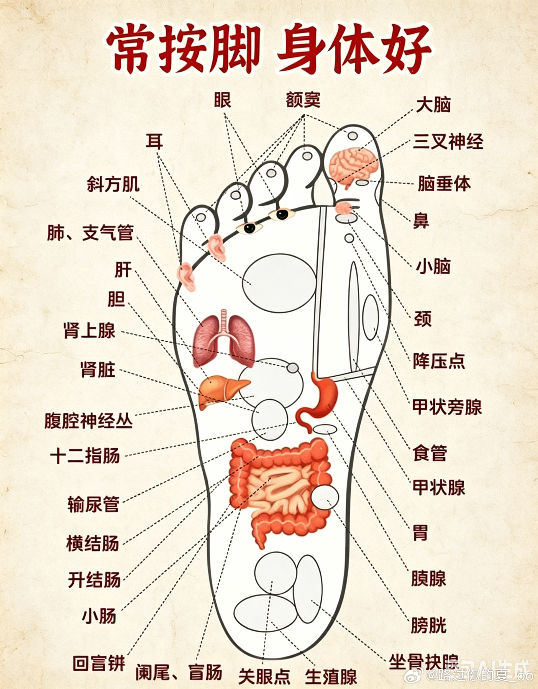 怪不得经常热水泡脚、按脚，身体好，原来脚掌对应着全身所有的身体器官和神经，身体哪
