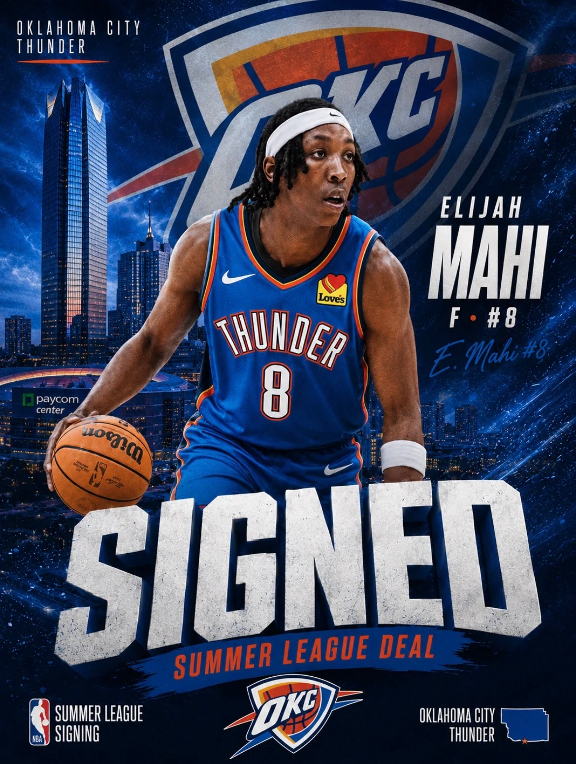 雷霆已经与杰伦校友&圣克拉拉大学前锋的伊莱贾·马希（Elijah Mahi）签下