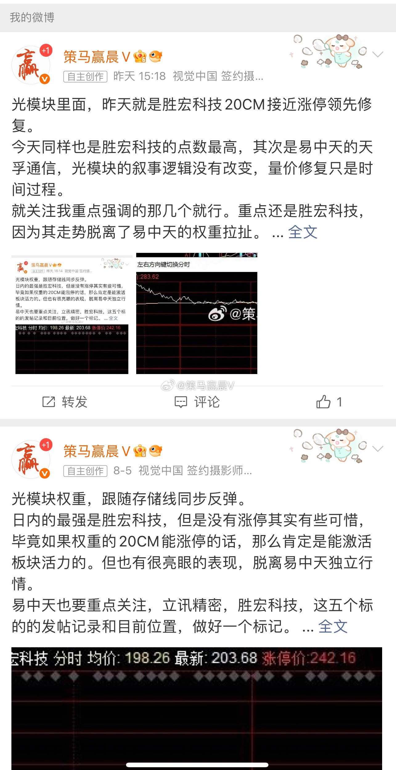 胜宏科技，从8月5日开始就是连续大点数拉升。 8月5日即直接脱离易中天走势接近涨