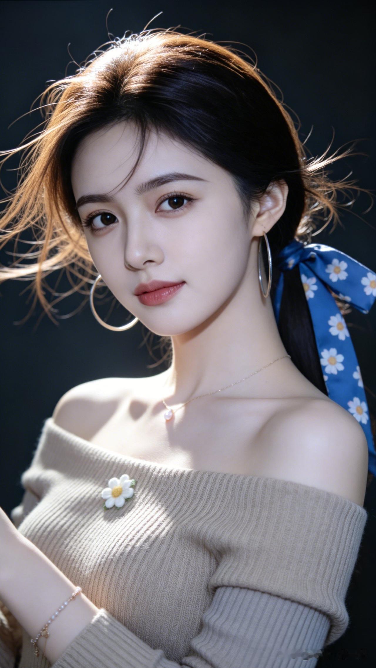 温柔少女风，花与发带相映成趣，甜美又优雅。