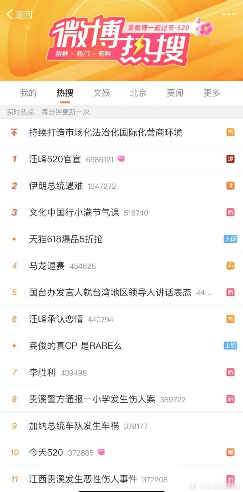 #汪峰520官宣# 今儿全球大事那么多，这大哥也算是冲上热搜第一了，不知道这是第