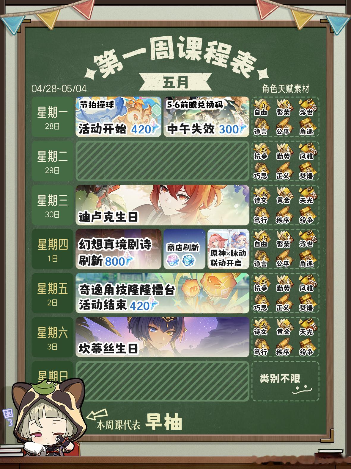 原神[超话]原神5.5版本原神5.5版本攻略 原神课程表🗓️丨4.28～5.4