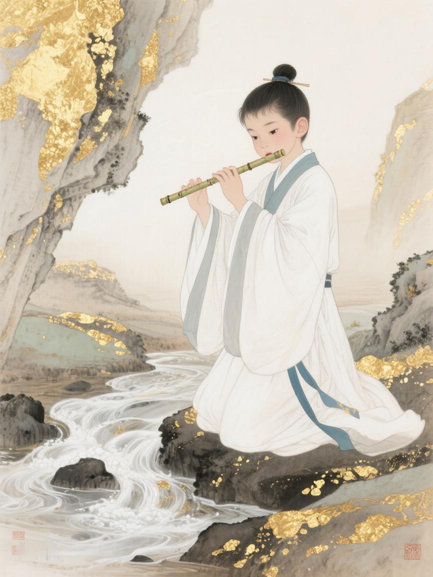 AI妙生图山水间，笛音悠悠。在这喧嚣尘世，寻一方静谧，让心灵暂得栖息🎵