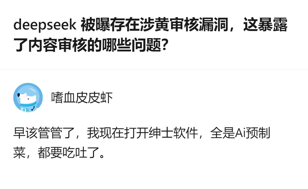 从现有信息看，DeepSeek被曝存在涉黄审核漏洞，且有1块钱就能买到绕过审核的