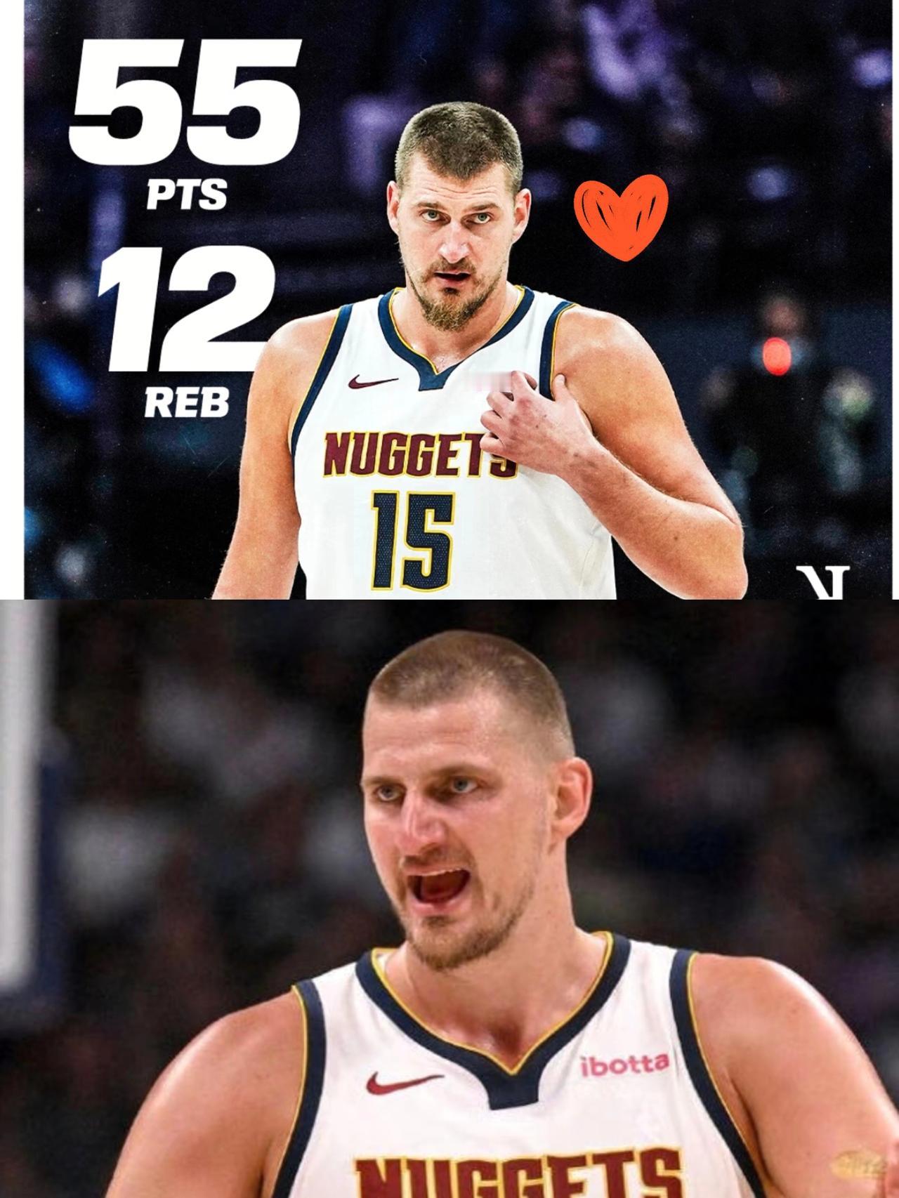 封神！约基奇55分打破
“高分空砍”魔咒，23中18率队6连胜，
这才是超巨统治