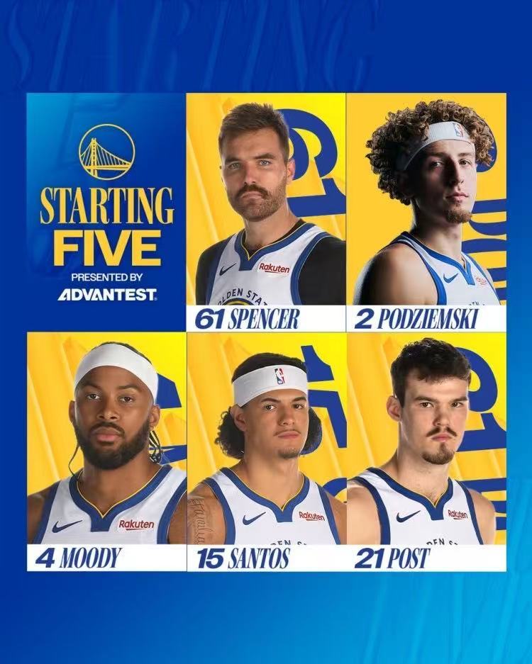 勇士今天的首发 “ 穆迪1157W 波杰368W  波斯特195W   桑托斯1