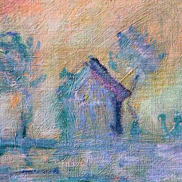 这就是印象派的细节，颜色没调匀甚至没调就往上抹，几乎找不到轮廓线，除了太阳，其他