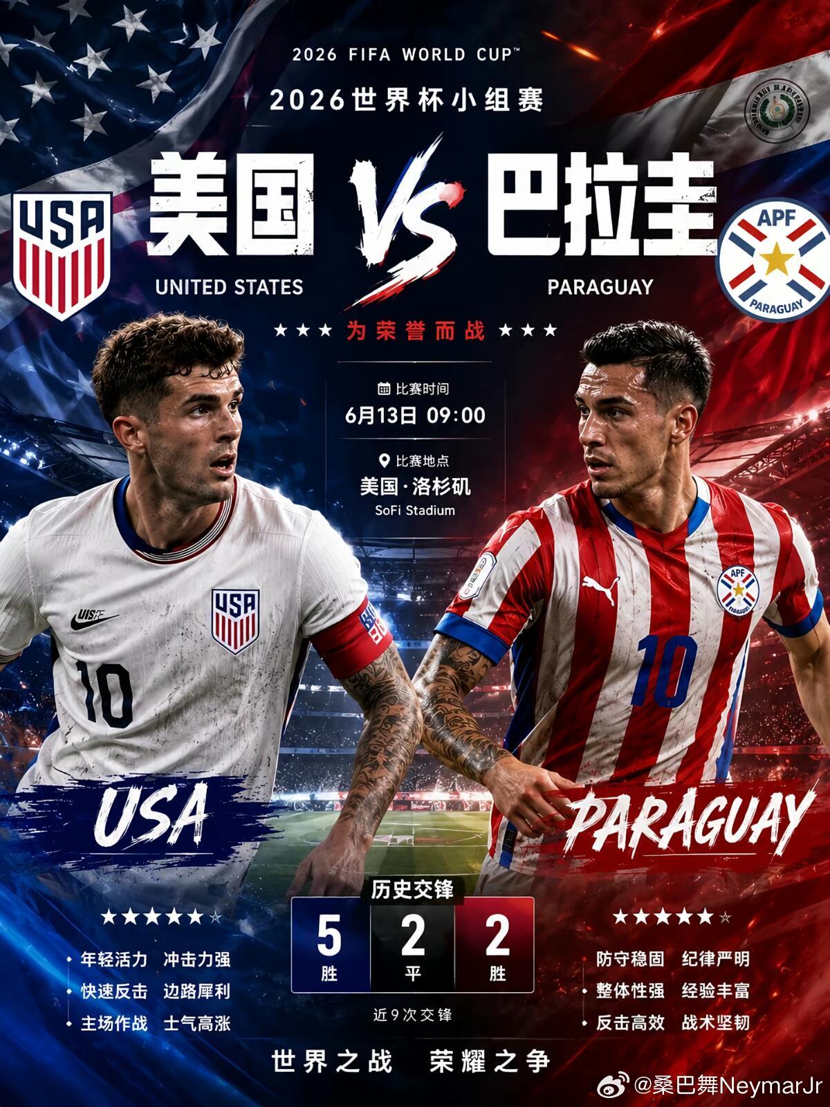 ⚽世界杯｜美国vs巴拉圭赛前分析~||🇺🇸🇵🇾6月13日 9:00 美国