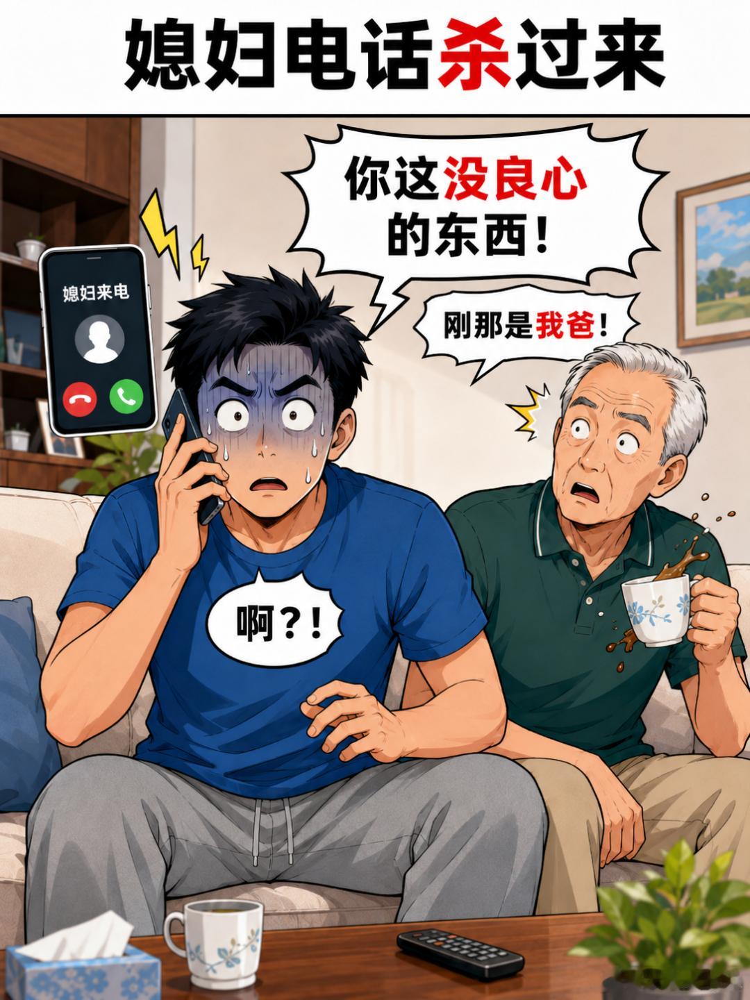 男子接到电话：喂，孩子，我是你爸。男子：孙子，你丫骗谁呢，我爸在我旁边。男子挂电