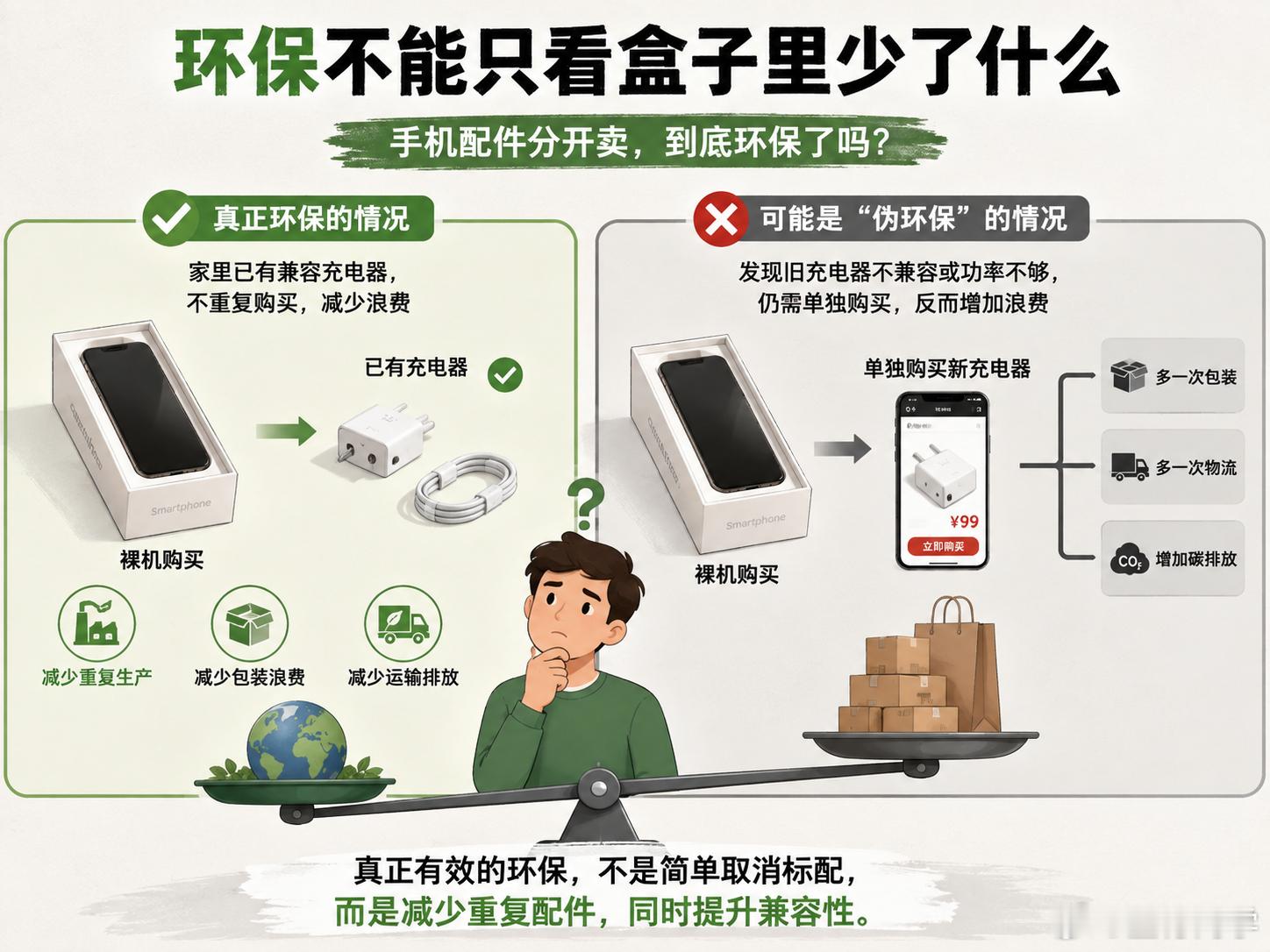 你支持手机和配件分开卖吗手机不送充电器到底是不是环保，关键不能只看包装盒里少了什