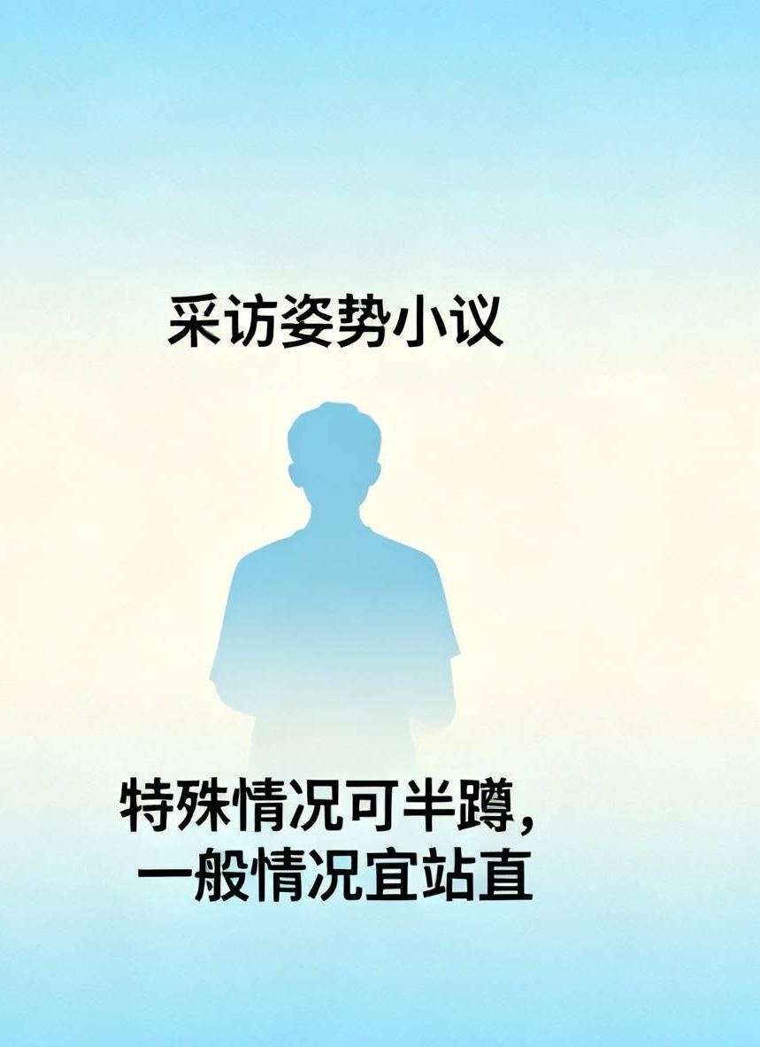 采访时主持人半蹲的姿势是否合适要看情况而定，半蹲的姿势并不雅观。对老人、孩子或者