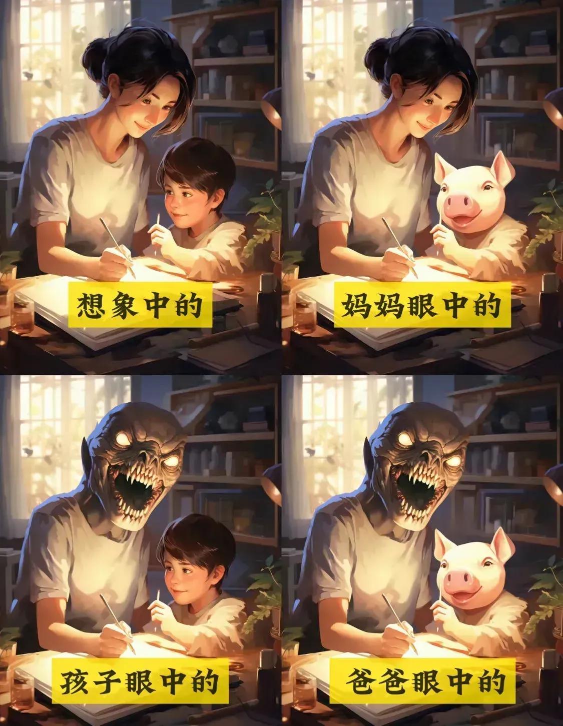 家长辅导孩子作业的不同角度的形象[笑哭]