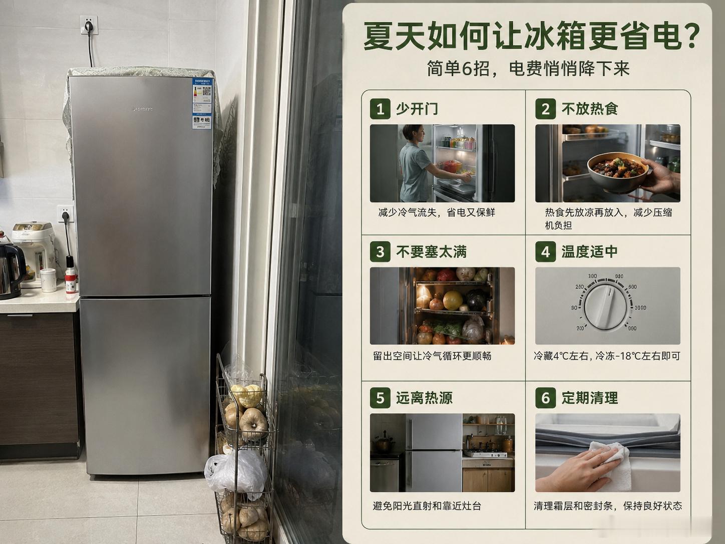 夏天怎么用冰箱更省电 阿拉奶奶祖传方法，一定能行冰箱门少开几次～热菜别一出锅就塞