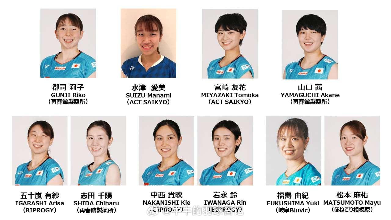 2026年汤尤杯 日本队尤伯杯：郡司莉子 水津爱美 宫崎友花 山口茜五十岚有纱 