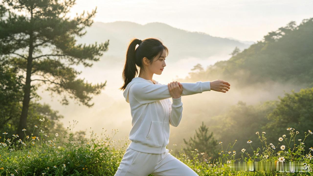 五一节这天，福建泉州一处瀑布前，21 岁的姑娘在山风中打起太极拳。镜头里，她身形