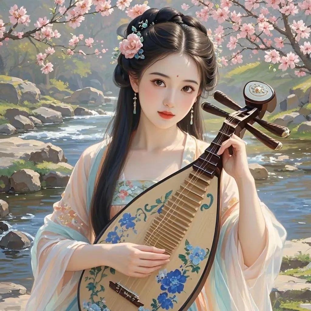 #记录我的2024#朋友圈古风琵琶美女 | 花影下：嘈嘈切切错杂弹，大珠小珠落玉
