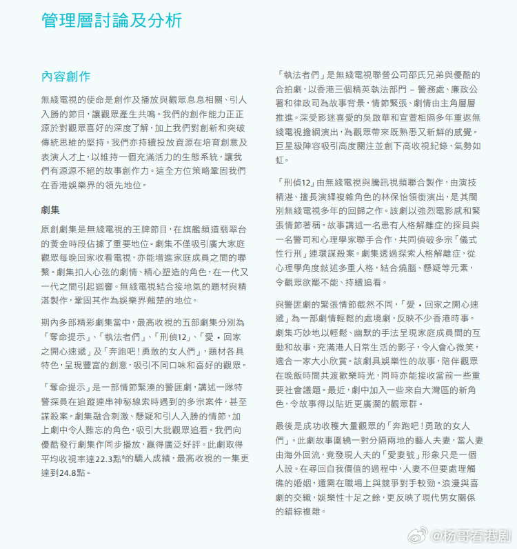 TVB发布2025上半年财报（正式版），盛赞上半年的五部剧集，以及四部综艺节目。