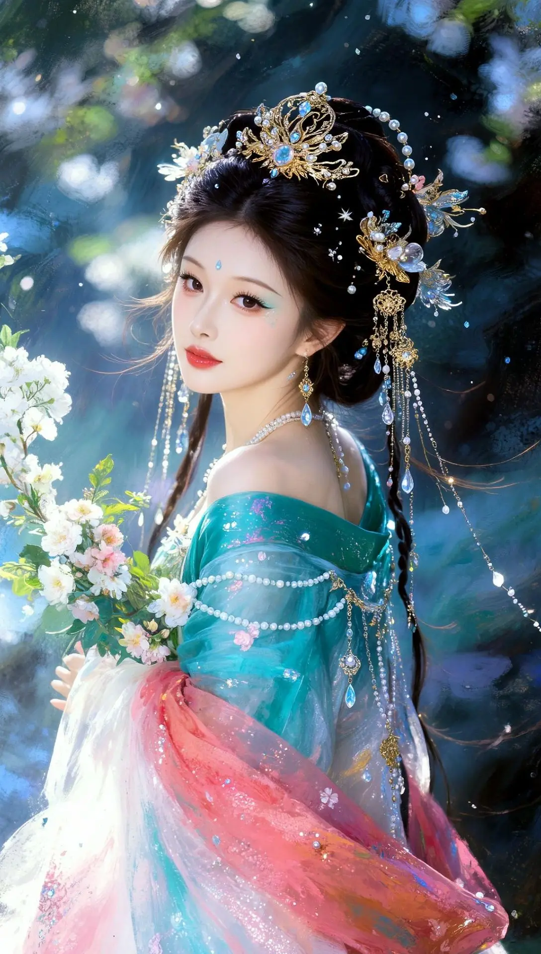 AI复古厚涂国风美人像 古风花神 古风花仙写真