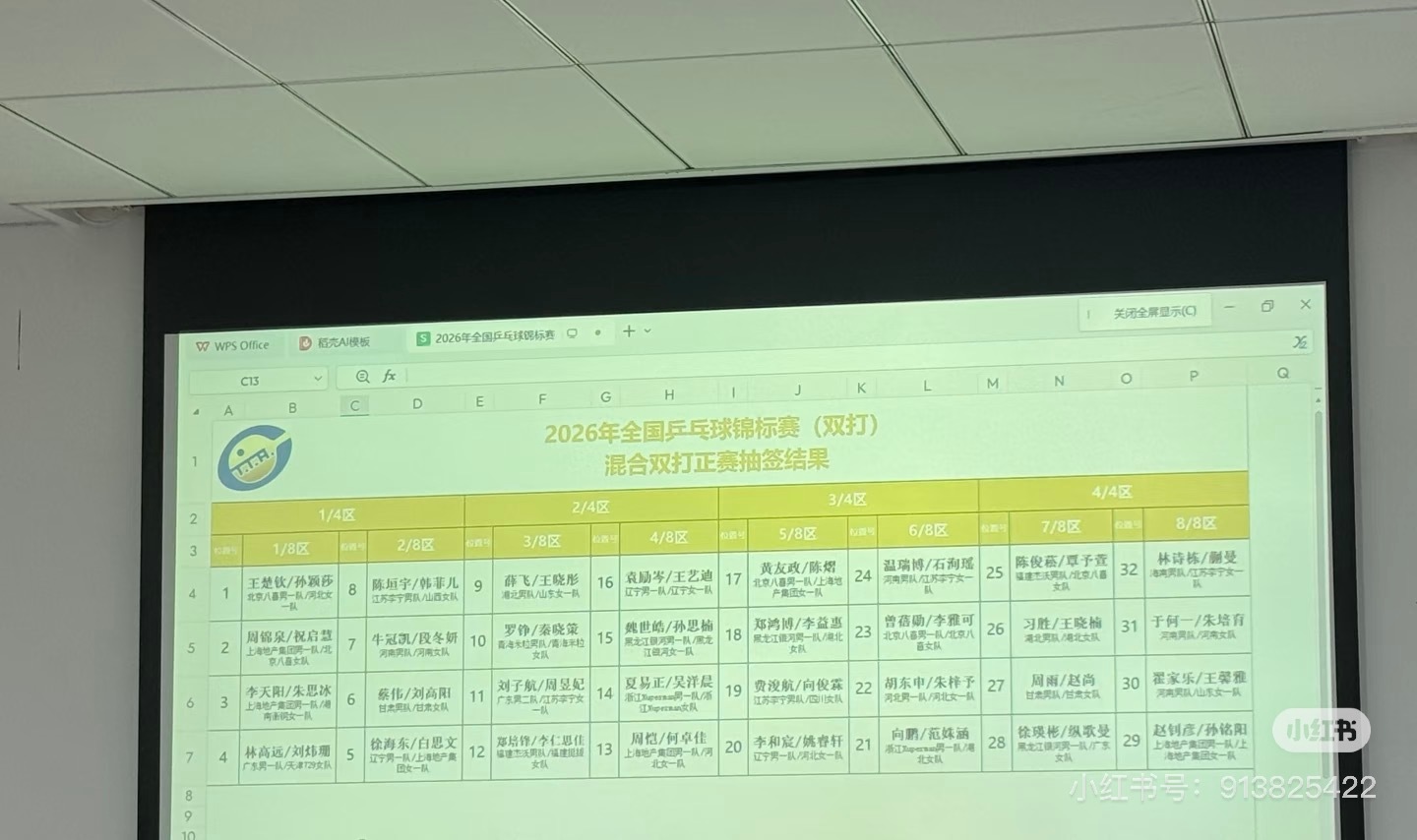 莎头 20260715｜2026全国锦标赛混双签表 王楚钦/孙颖莎位于上半区首轮