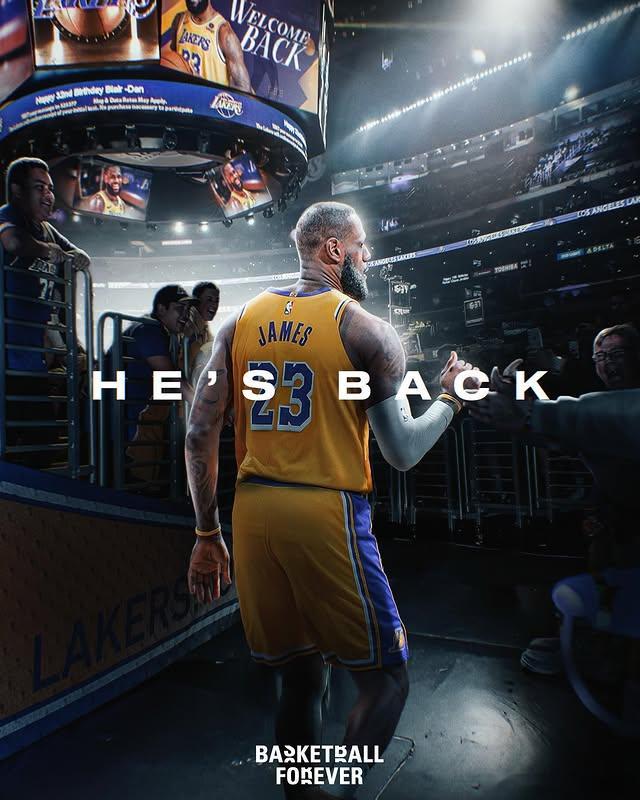 NBA常规赛，湖人主场迎战爵士，詹姆斯正式复出。詹姆斯此前遭遇了右侧坐骨神经痛，