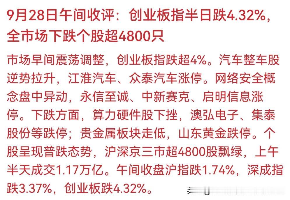 9月28日午间🔥A股集体杀疯了💥创业板指暴跌4.32%📉杀跌太猛

9月2